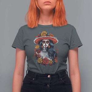 Day Of The Dead T Shirt For Women La Catrina De Los Muertos Sugar Skull TS11 Dark Heather Print Your Wear