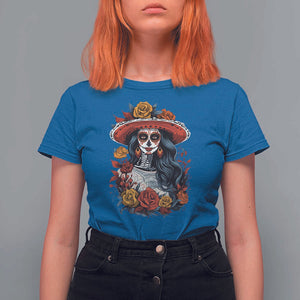 Day Of The Dead T Shirt For Women La Catrina De Los Muertos Sugar Skull TS11 Royal Blue Print Your Wear