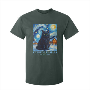 Harris Christmas T Shirt For Kid Cats For Kamala 2024 Black Yule Cat TS11 Dark Forest Green Print Your Wear