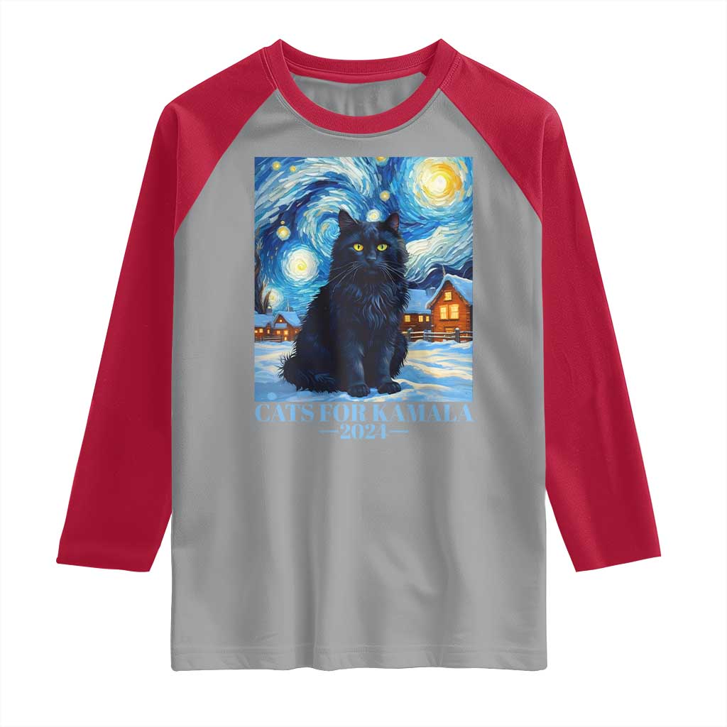 Harris Christmas Raglan Shirt Cats For Kamala 2024 Black Yule Cat TS11 Sport Gray Red Print Your Wear