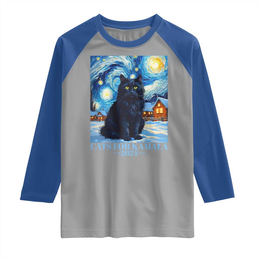 Harris Christmas Raglan Shirt Cats For Kamala 2024 Black Yule Cat TS11 Sport Gray Royal Print Your Wear