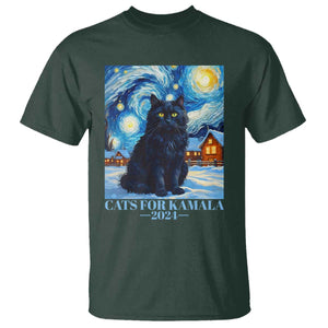 Harris Christmas T Shirt Cats For Kamala 2024 Black Yule Cat TS11 Dark Forest Green Print Your Wear