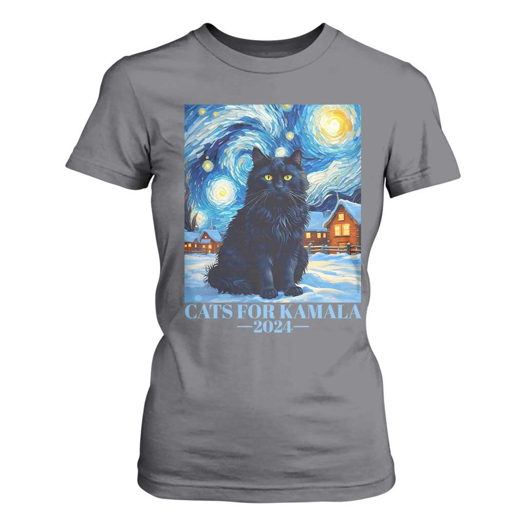 Harris Christmas T Shirt For Women Cats For Kamala 2024 Black Yule Cat TS11 Charcoal Print Your Wear