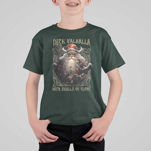 Viking Christmas T Shirt For Kid Deck Valhalla With Skulls Of Glory Santa Yule Xmas TS11 Dark Forest Green Print Your Wear