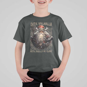 Viking Christmas T Shirt For Kid Deck Valhalla With Skulls Of Glory Santa Yule Xmas TS11 Dark Heather Print Your Wear