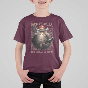 Viking Christmas T Shirt For Kid Deck Valhalla With Skulls Of Glory Santa Yule Xmas TS11 Maroon Print Your Wear