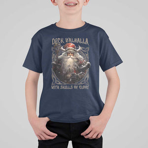 Viking Christmas T Shirt For Kid Deck Valhalla With Skulls Of Glory Santa Yule Xmas TS11 Navy Print Your Wear