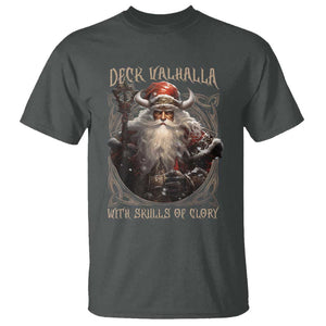 Viking Christmas T Shirt Deck Valhalla With Skulls Of Glory Santa Yule Xmas TS11 Dark Heather Print Your Wear