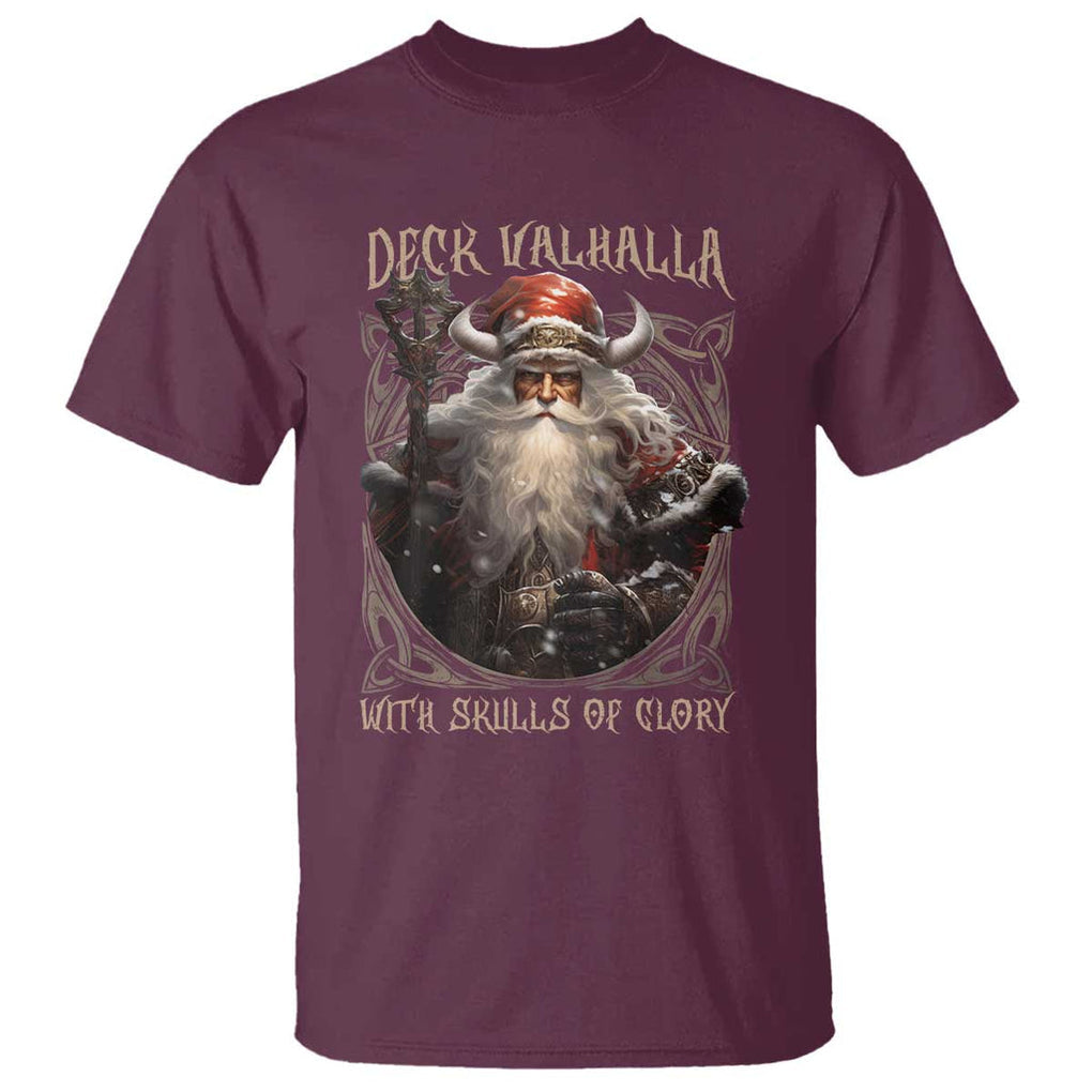 Viking Christmas T Shirt Deck Valhalla With Skulls Of Glory Santa Yule Xmas TS11 Maroon Print Your Wear