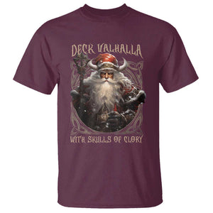 Viking Christmas T Shirt Deck Valhalla With Skulls Of Glory Santa Yule Xmas TS11 Maroon Print Your Wear