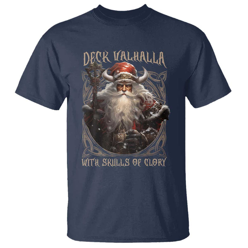 Viking Christmas T Shirt Deck Valhalla With Skulls Of Glory Santa Yule Xmas TS11 Navy Print Your Wear
