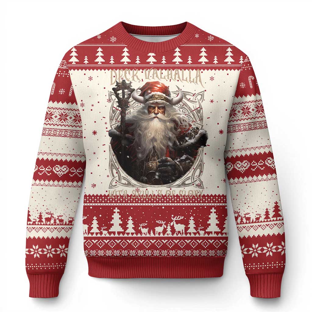 Viking Xmas Ugly Christmas Sweater Deck Valhalla With Skulls Of Glory Santa Yule TS11 Red Print Your Wear