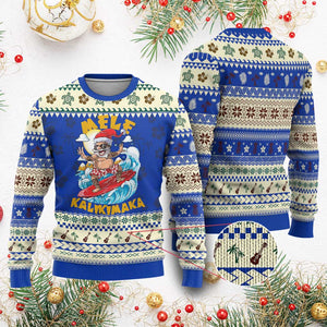 Xmas In Hawaii Ugly Christmas Sweater Mele Kalikimaka Surfing Santa Kakau Tattoo TS11 Blue Print Your Wear