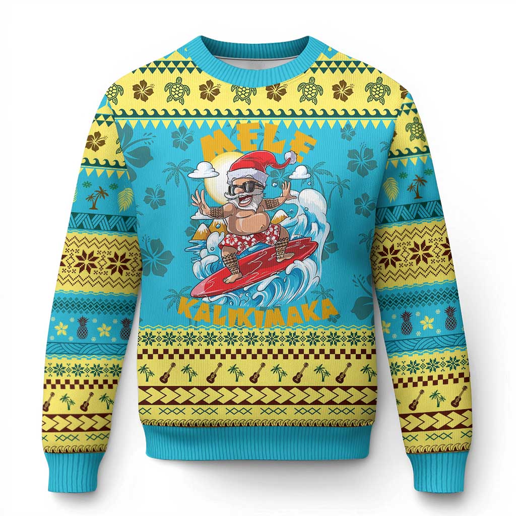 Xmas In Hawaii Ugly Christmas Sweater Mele Kalikimaka Surfing Santa Kakau Tattoo TS11 Hawaii Print Your Wear
