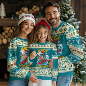 Xmas In Hawaii Ugly Christmas Sweater Mele Kalikimaka Surfing Santa Kakau Tattoo TS11 Teal Print Your Wear