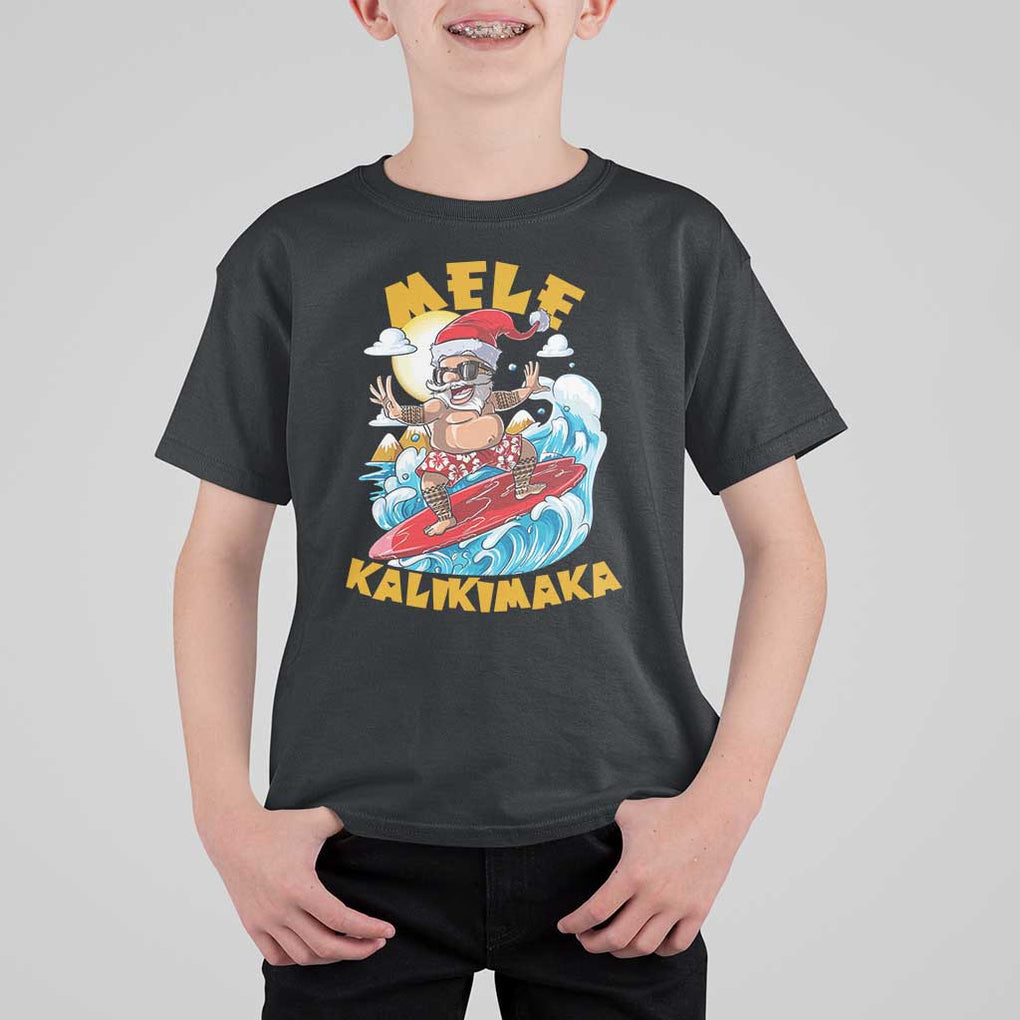 Christmas In Hawaii T Shirt For Kid Mele Kalikimaka Surfing Santa Kakau Tattoo TS11 Black Print Your Wear