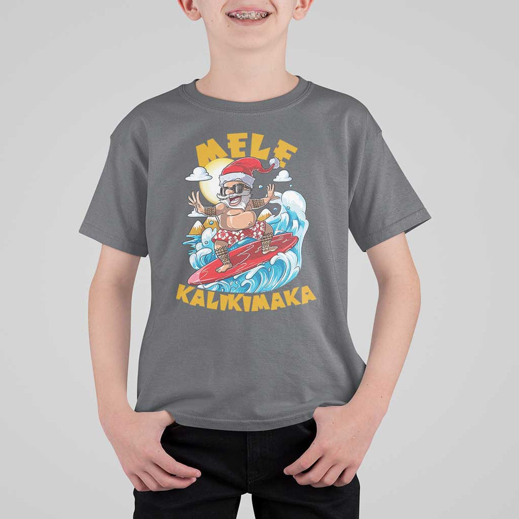 Christmas In Hawaii T Shirt For Kid Mele Kalikimaka Surfing Santa Kakau Tattoo TS11 Charcoal Print Your Wear