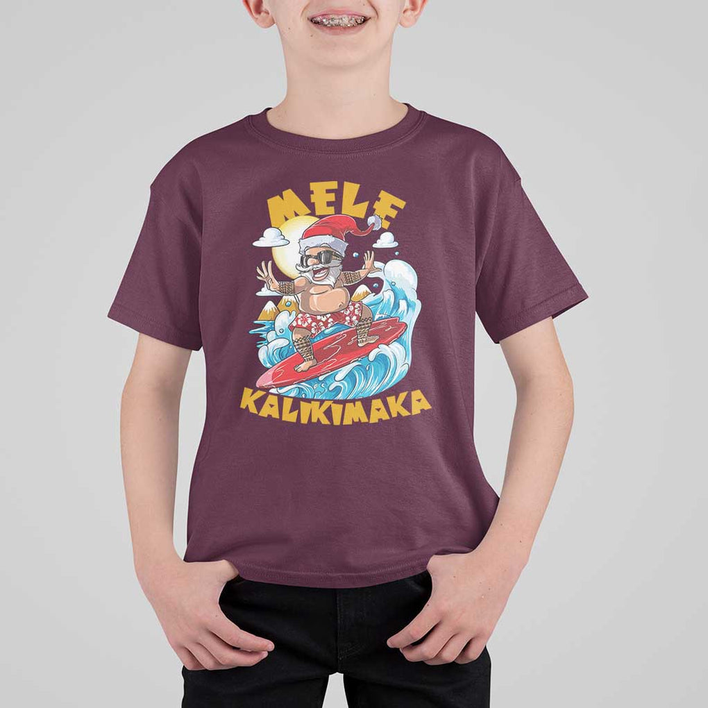Christmas In Hawaii T Shirt For Kid Mele Kalikimaka Surfing Santa Kakau Tattoo TS11 Maroon Print Your Wear