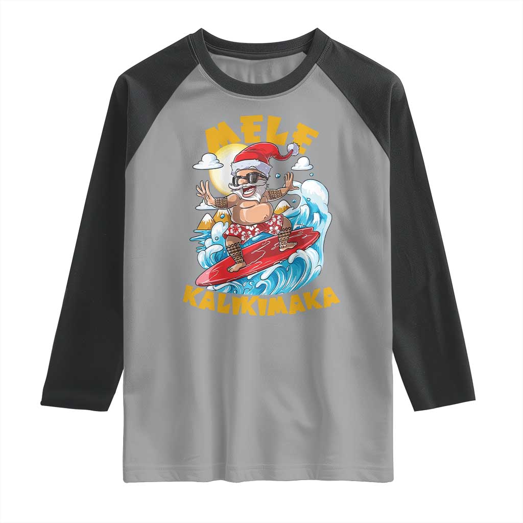 Christmas In Hawaii Raglan Shirt Mele Kalikimaka Surfing Santa Kakau Tattoo TS11 Sport Gray Black Print Your Wear