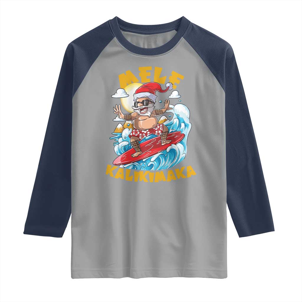 Christmas In Hawaii Raglan Shirt Mele Kalikimaka Surfing Santa Kakau Tattoo TS11 Sport Gray Navy Print Your Wear