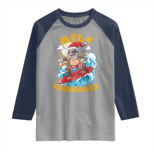 Christmas In Hawaii Raglan Shirt Mele Kalikimaka Surfing Santa Kakau Tattoo TS11 Sport Gray Navy Print Your Wear