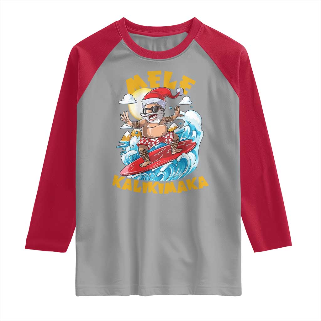 Christmas In Hawaii Raglan Shirt Mele Kalikimaka Surfing Santa Kakau Tattoo TS11 Sport Gray Red Print Your Wear
