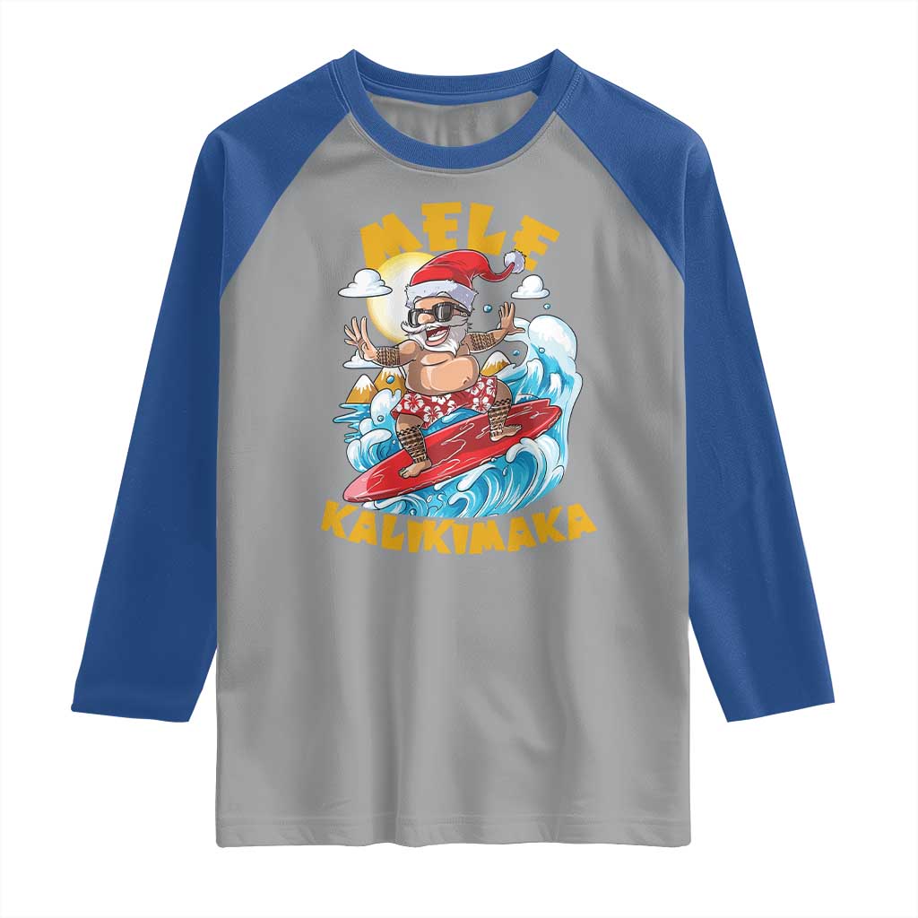 Christmas In Hawaii Raglan Shirt Mele Kalikimaka Surfing Santa Kakau Tattoo TS11 Sport Gray Royal Print Your Wear