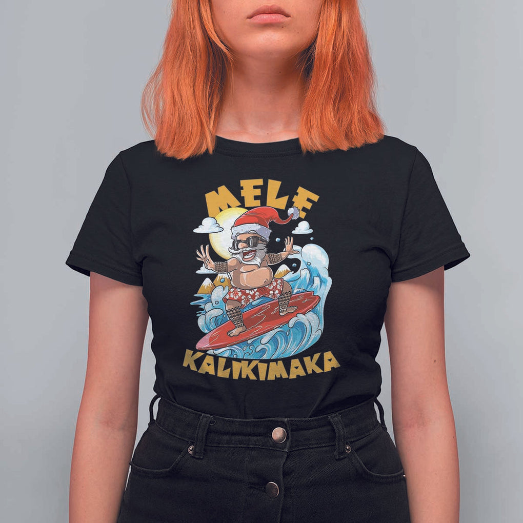 Christmas In Hawaii T Shirt For Women Mele Kalikimaka Surfing Santa Kakau Tattoo TS11 Black Print Your Wear