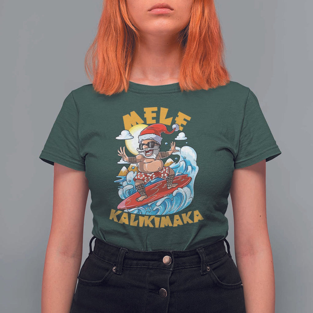 Christmas In Hawaii T Shirt For Women Mele Kalikimaka Surfing Santa Kakau Tattoo TS11 Dark Forest Green Print Your Wear