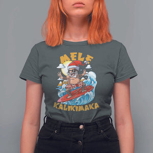 Christmas In Hawaii T Shirt For Women Mele Kalikimaka Surfing Santa Kakau Tattoo TS11 Dark Heather Print Your Wear