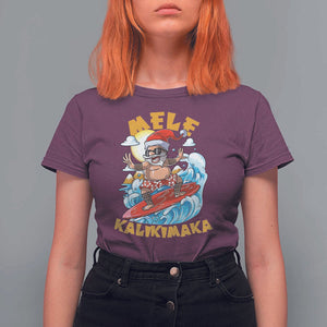 Christmas In Hawaii T Shirt For Women Mele Kalikimaka Surfing Santa Kakau Tattoo TS11 Maroon Print Your Wear