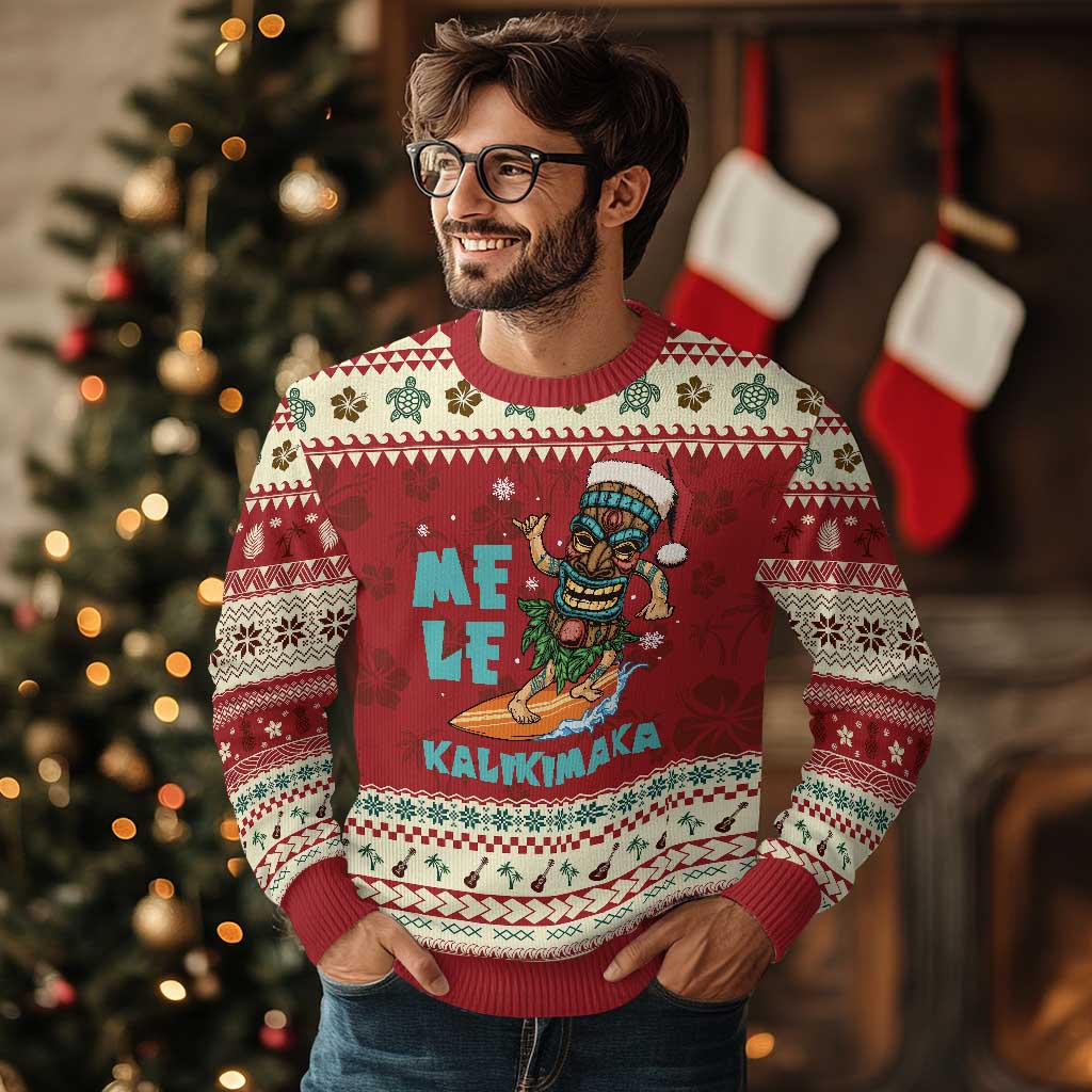 Christmas In Hawaii Ugly Christmas Sweater Mele Kalikimaka Santa Tiki Surfing Kakau Tattoo TS11 Hibiscus Print Your Wear