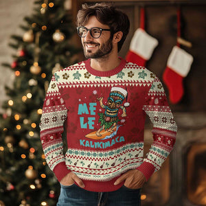 Christmas In Hawaii Ugly Christmas Sweater Mele Kalikimaka Santa Tiki Surfing Kakau Tattoo TS11 Hibiscus Print Your Wear