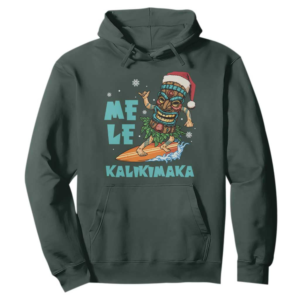 Christmas In Hawaii Hoodie Mele Kalikimaka Santa Tiki Surfing Kakau Tattoo TS11 Dark Forest Green Print Your Wear