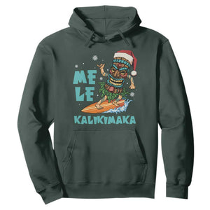 Christmas In Hawaii Hoodie Mele Kalikimaka Santa Tiki Surfing Kakau Tattoo TS11 Dark Forest Green Print Your Wear
