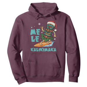 Christmas In Hawaii Hoodie Mele Kalikimaka Santa Tiki Surfing Kakau Tattoo TS11 Maroon Print Your Wear