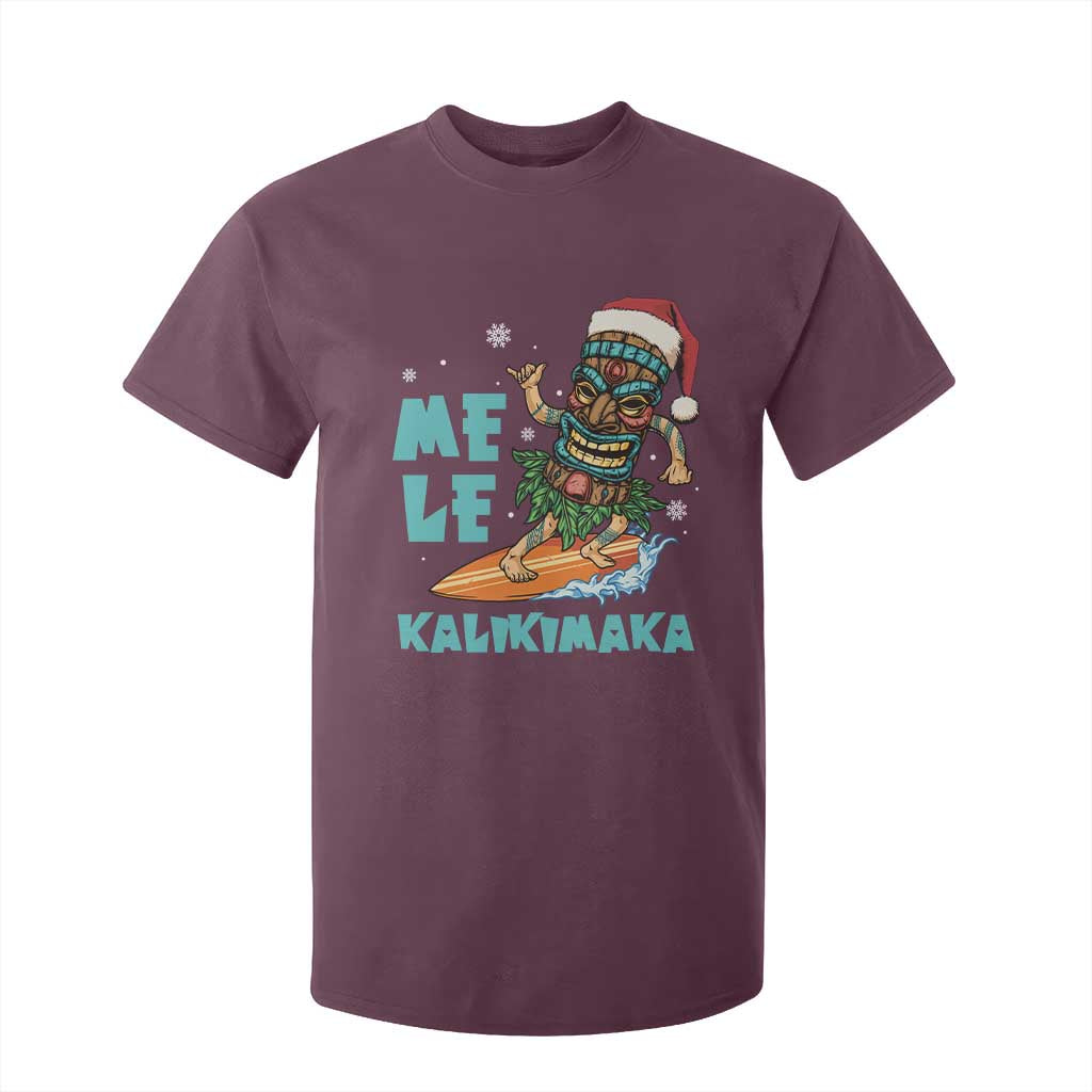 Christmas In Hawaii T Shirt For Kid Mele Kalikimaka Santa Tiki Surfing Kakau Tattoo TS11 Maroon Print Your Wear
