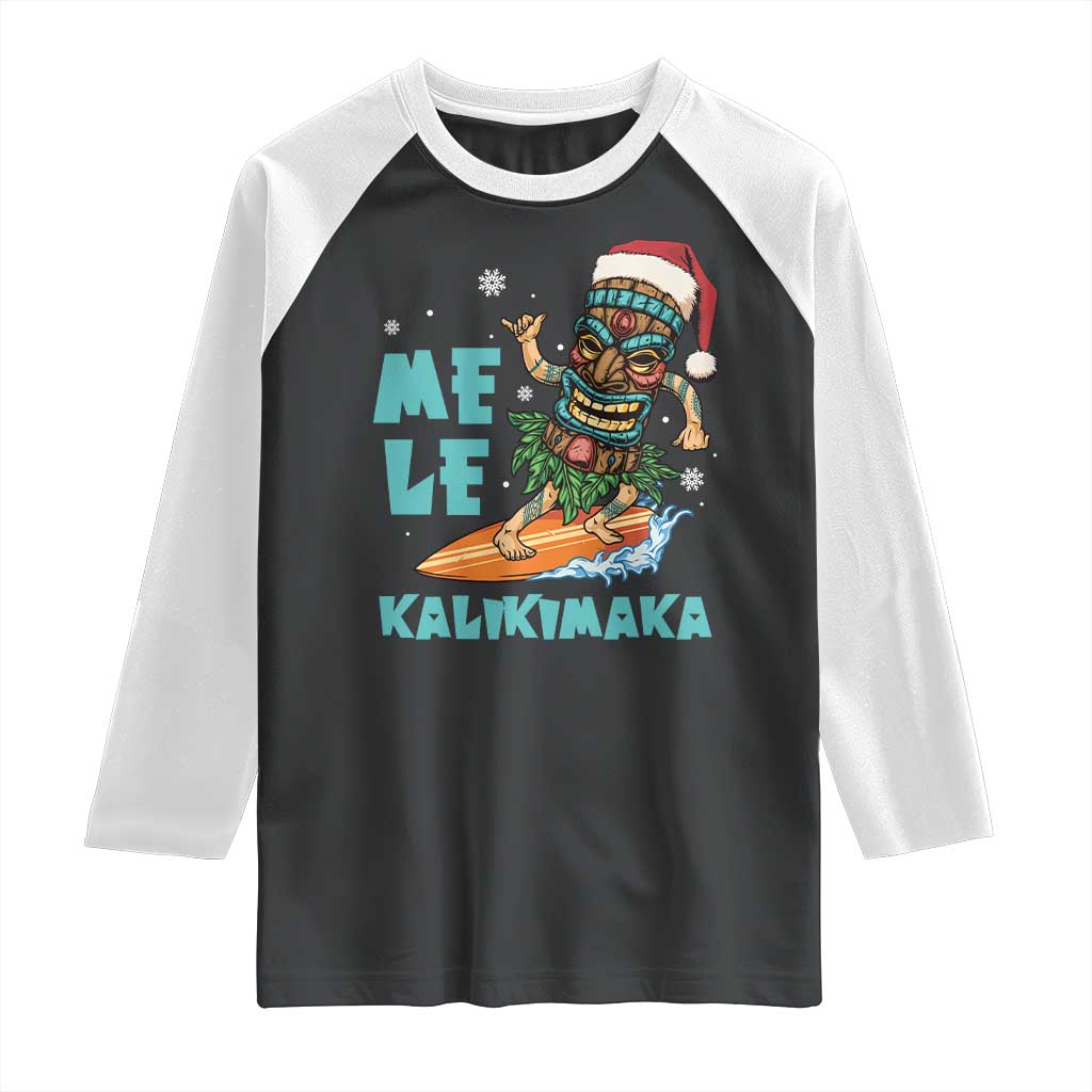 Christmas In Hawaii Raglan Shirt Mele Kalikimaka Santa Tiki Surfing Kakau Tattoo TS11 Black White Print Your Wear