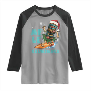 Christmas In Hawaii Raglan Shirt Mele Kalikimaka Santa Tiki Surfing Kakau Tattoo TS11 Sport Gray Black Print Your Wear