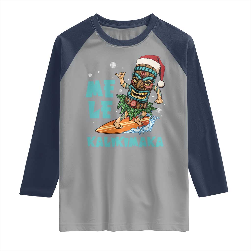 Christmas In Hawaii Raglan Shirt Mele Kalikimaka Santa Tiki Surfing Kakau Tattoo TS11 Sport Gray Navy Print Your Wear
