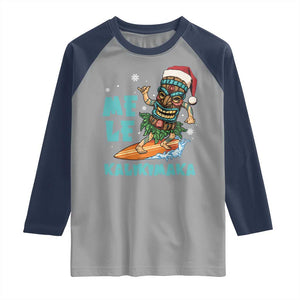 Christmas In Hawaii Raglan Shirt Mele Kalikimaka Santa Tiki Surfing Kakau Tattoo TS11 Sport Gray Navy Print Your Wear