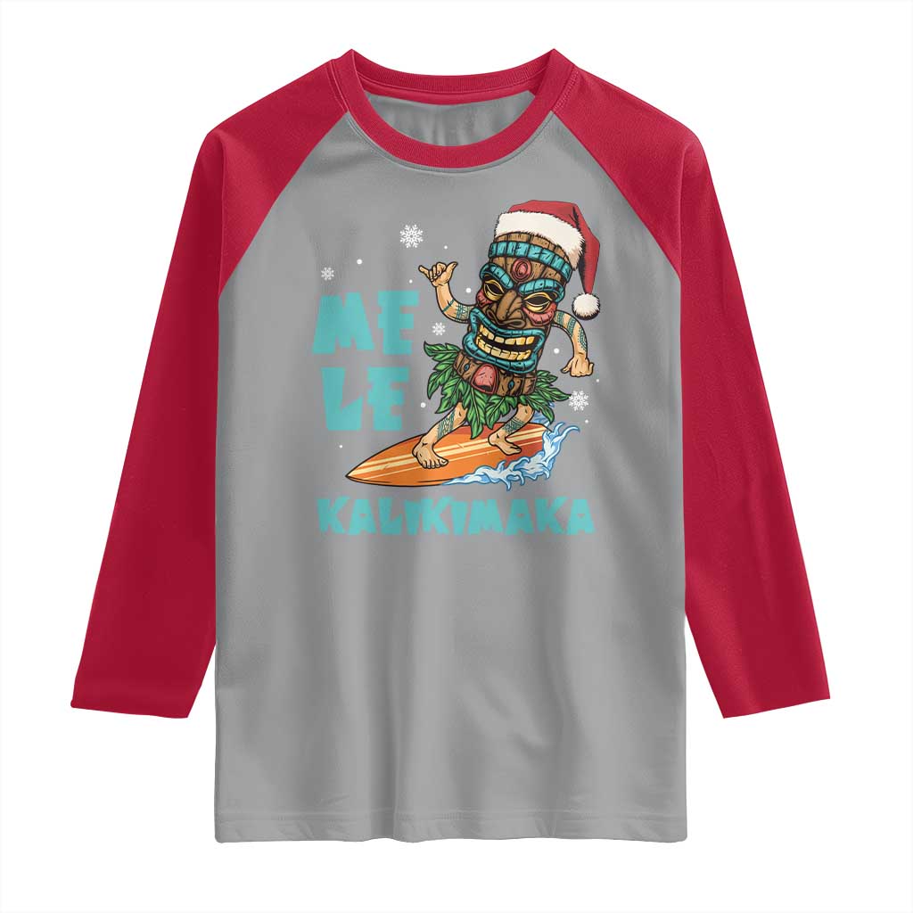 Christmas In Hawaii Raglan Shirt Mele Kalikimaka Santa Tiki Surfing Kakau Tattoo TS11 Sport Gray Red Print Your Wear