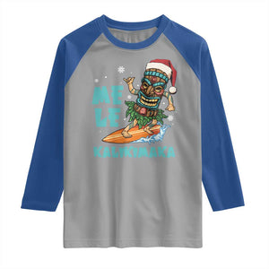 Christmas In Hawaii Raglan Shirt Mele Kalikimaka Santa Tiki Surfing Kakau Tattoo TS11 Sport Gray Royal Print Your Wear