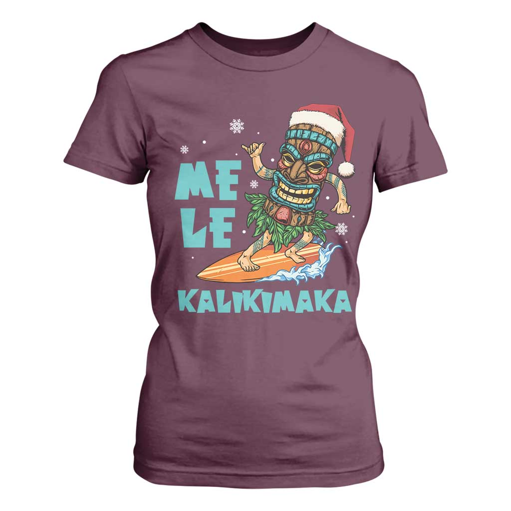 Christmas In Hawaii T Shirt For Women Mele Kalikimaka Santa Tiki Surfing Kakau Tattoo TS11 Maroon Print Your Wear