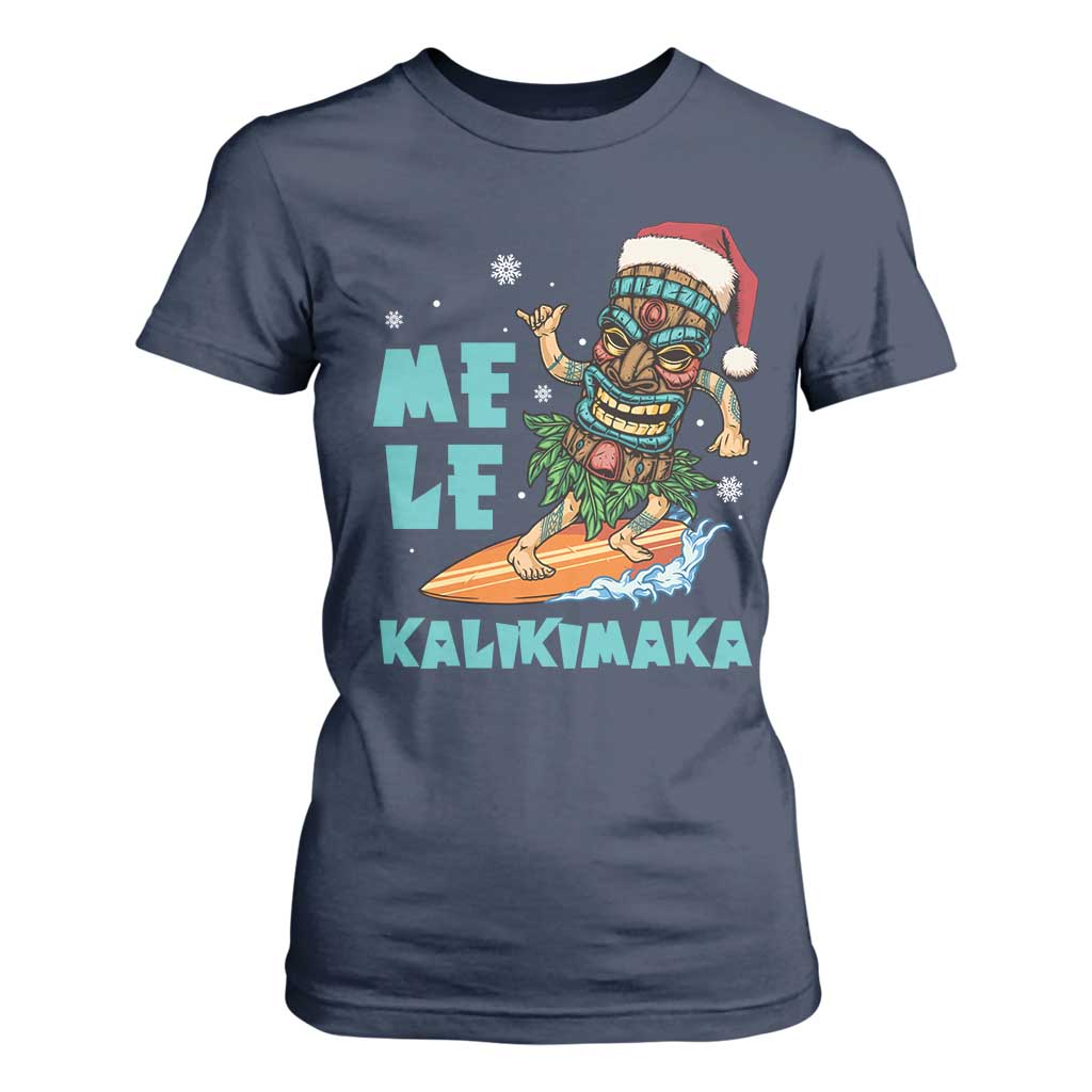 Christmas In Hawaii T Shirt For Women Mele Kalikimaka Santa Tiki Surfing Kakau Tattoo TS11 Navy Print Your Wear