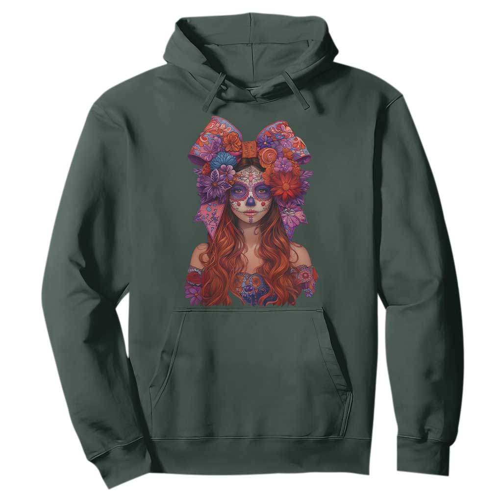 Day Of The Dead Hoodie La Catrina Coquette Calaca Face Painting TS11 Dark Forest Green Print Your Wear