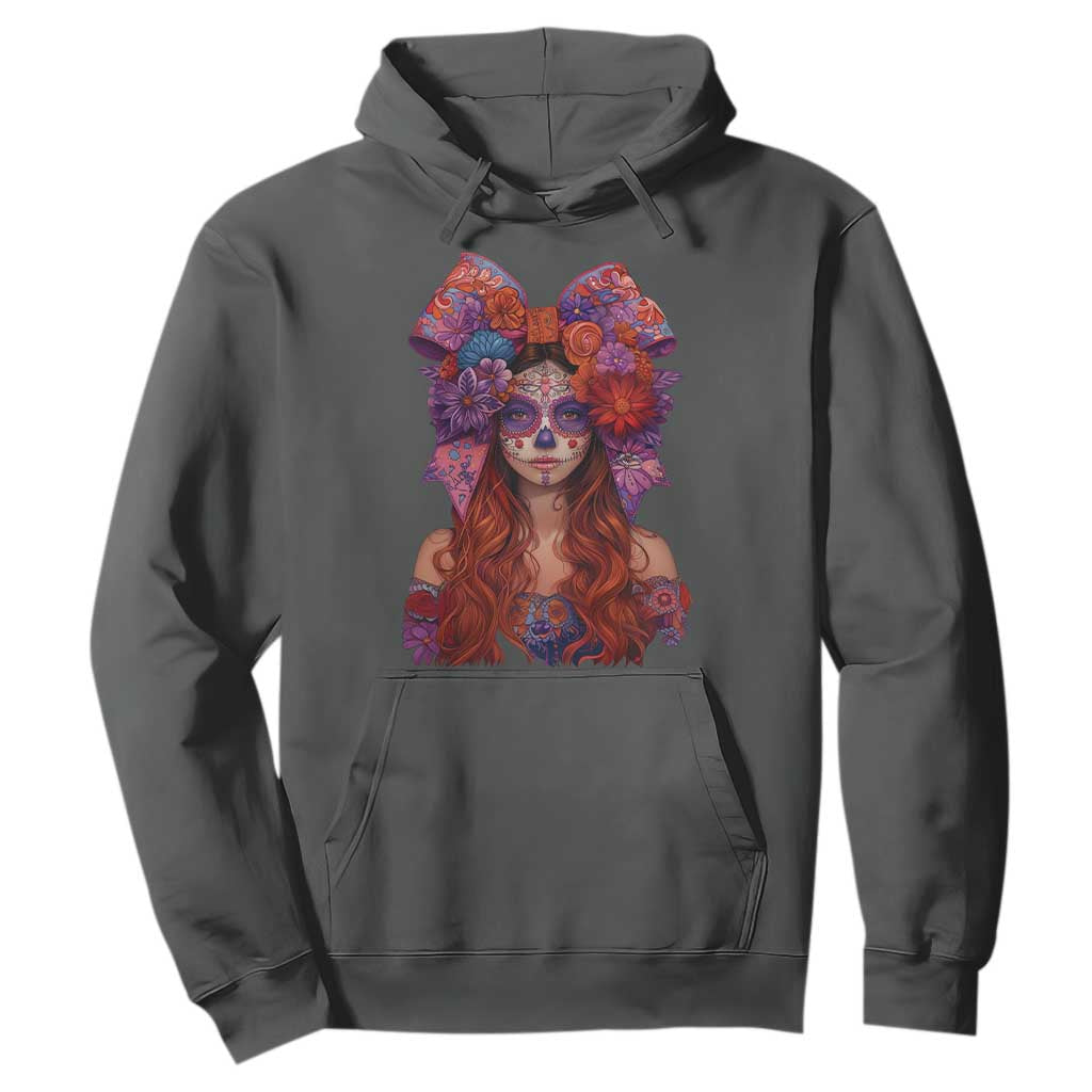 Day Of The Dead Hoodie La Catrina Coquette Calaca Face Painting TS11 Dark Heather Print Your Wear