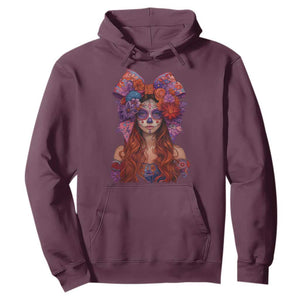 Day Of The Dead Hoodie La Catrina Coquette Calaca Face Painting TS11 Maroon Print Your Wear