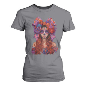 Day Of The Dead T Shirt For Women La Catrina Coquette Calaca Face Painting TS11 Charcoal Print Your Wear