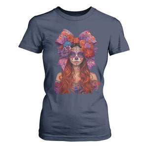 Day Of The Dead T Shirt For Women La Catrina Coquette Calaca Face Painting TS11 Navy Print Your Wear